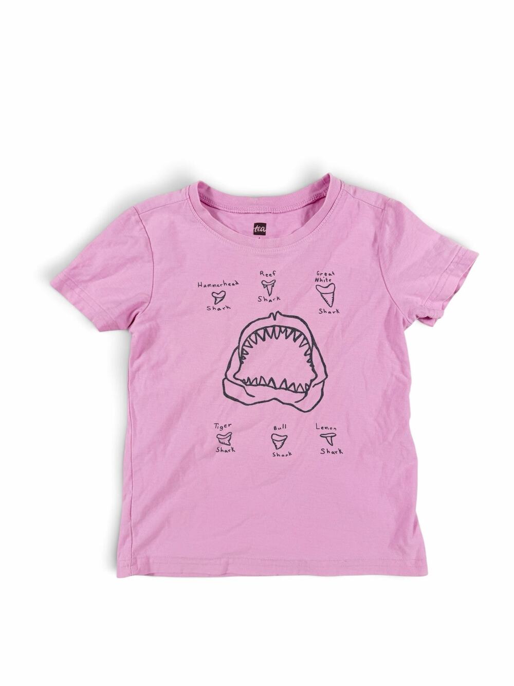 Tea Collection Shark Teeth Graphic Tee Pink Short Sleeve Size 4